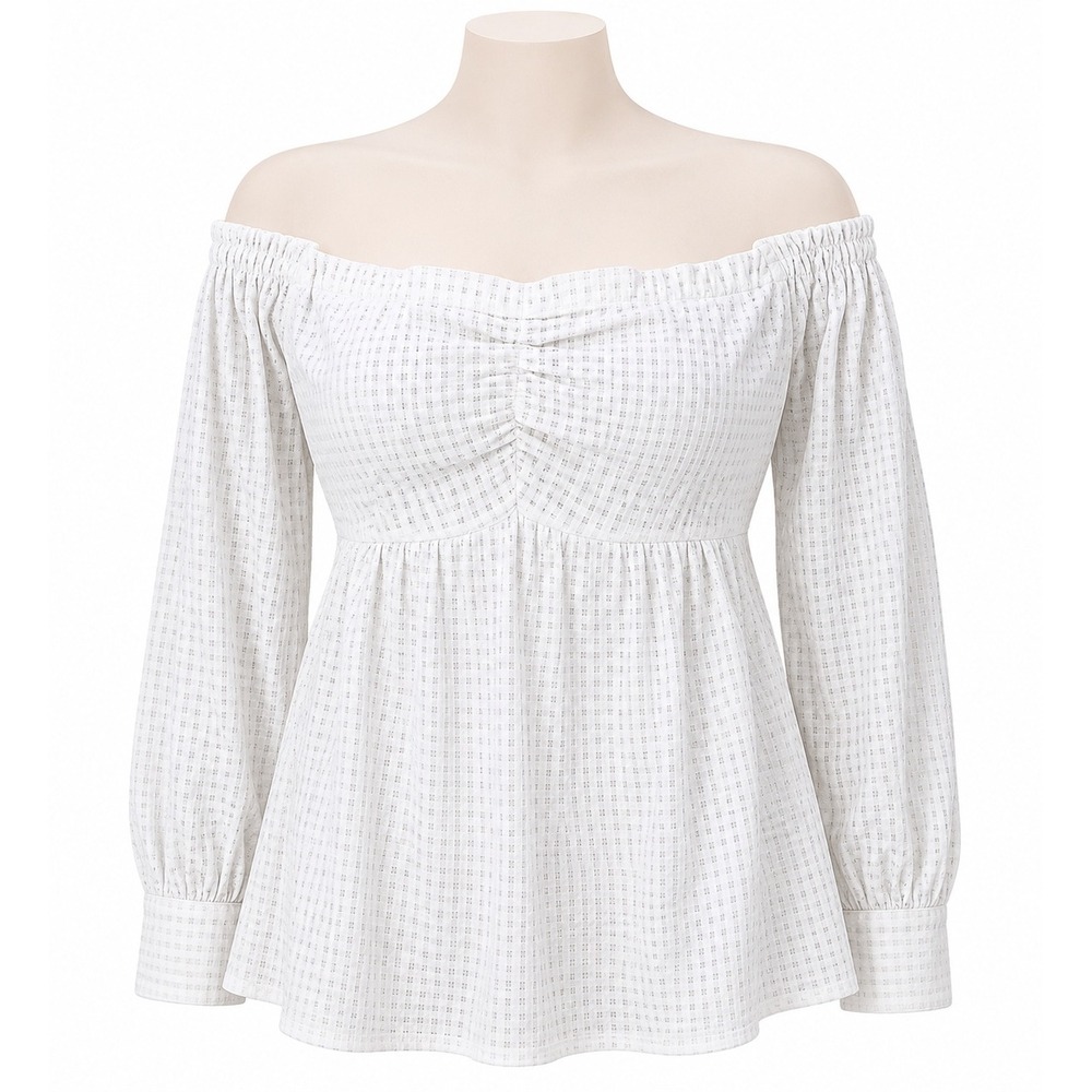 Women's Maeve Anthropologie Medium White Gingham Smocked‎ Blouse